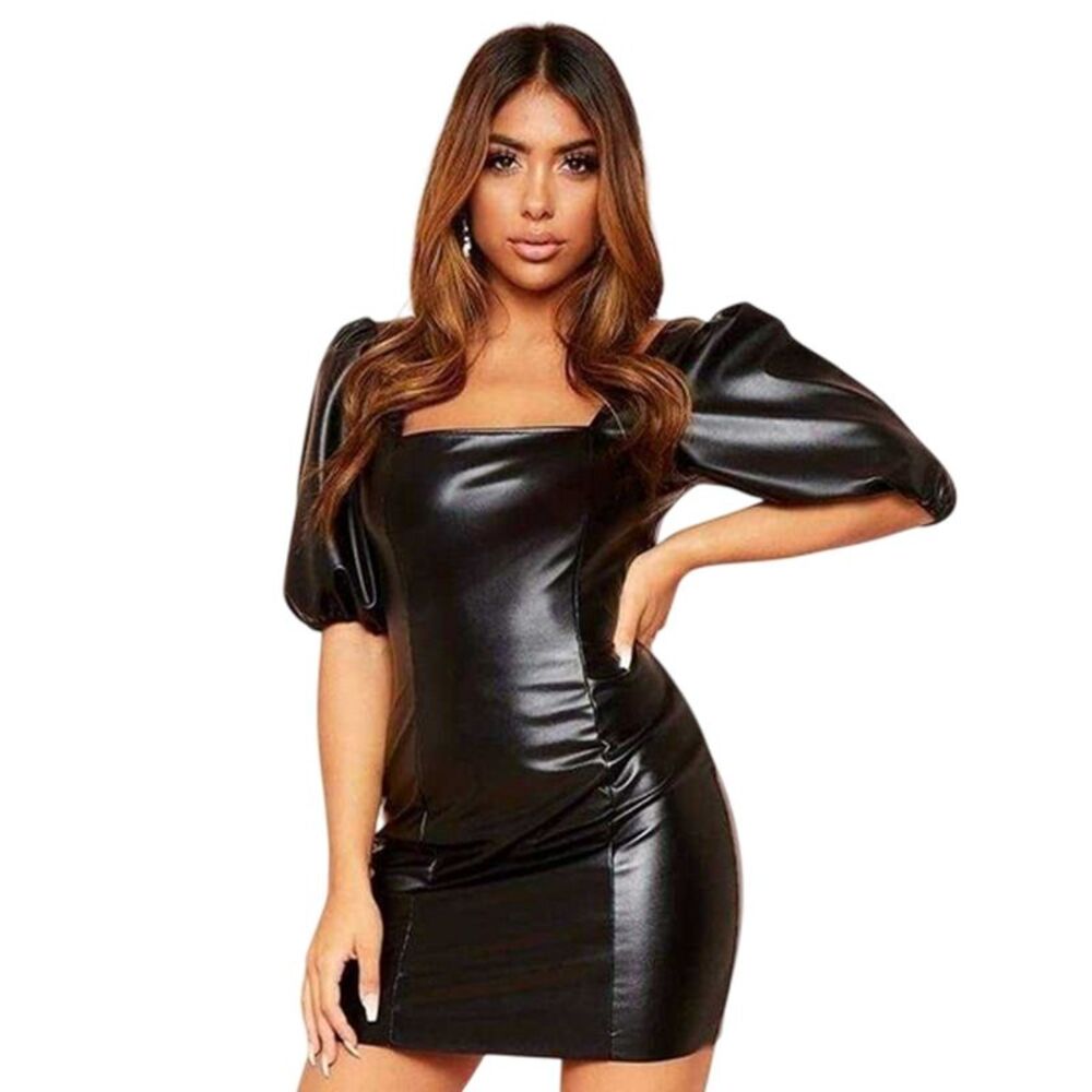 Missy Empire Womens/Ladies Faux Leather Puff Sleeve Mini Dress / Black